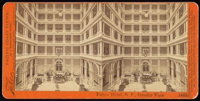 Palace Hotel, S.F., widok na wnętrze autorstwa Carleton Watkins