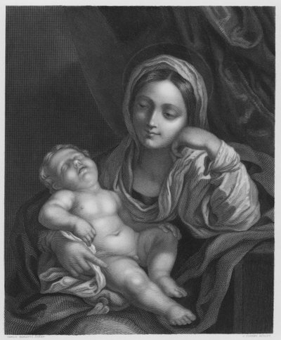 Dziewica z Dzieciątkiem, ze zdjęcia w Królewskiej Kolekcji (rycina) autorstwa Carlo (after) Maratta or Maratti