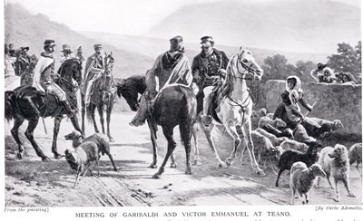 Spotkanie Garibaldiego i Victora Emmanuela w Teano, ilustracja z „Historii narodów Hutchinsona” autorstwa Carlo Ademollo