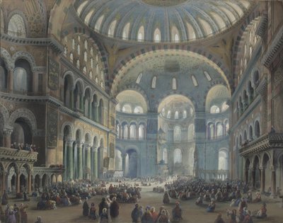 Wnętrze Hagia Sophia w Konstantynopolu autorstwa Carlo Bossoli