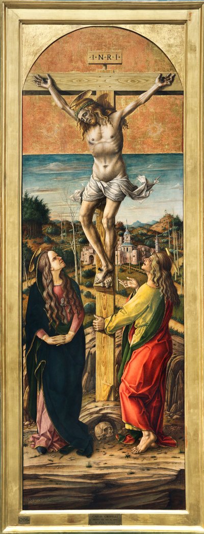 Ukrzyżowanie z Matką Boską i św. Janem Ewangelistą autorstwa Carlo Crivelli