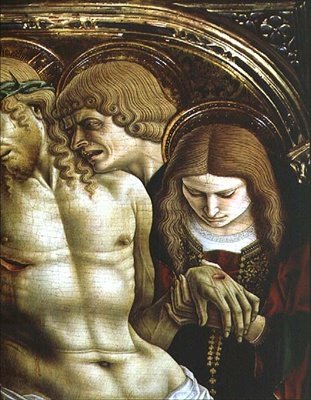Opłakiwanie zmarłego Chrystusa, fragment św. Jana Ewangelisty i Marii Magdaleny, z poliptyku Sant