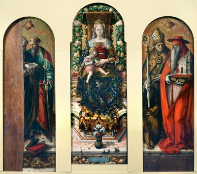 Madonna z Dzieciątkiem i święci Piotr i Paweł, Ansovino i Hieronim autorstwa Carlo Crivelli