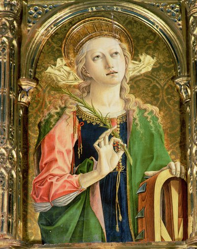 Św. Katarzyna Aleksandryjska, fragment poliptyku SantEmidio, tempera 1473 na fragmencie deski z 76636 autorstwa Carlo Crivelli