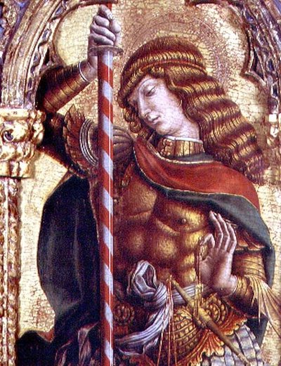Św. Michał, fragment z poliptyku San Martino (tempera na desce) (zob. 76669) autorstwa Carlo Crivelli