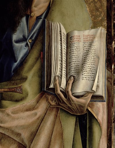 Św. Paweł, fragment Księgi Listów, z poliptyku SantEmidio, tempera z 1473 r. na desce rozdzielczej z 76647, 76646 i 76636 autorstwa Carlo Crivelli