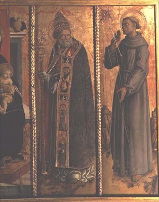 Św. Sylwester i Św. Franciszek, fragment z poliptyku San Silvestro autorstwa Carlo Crivelli