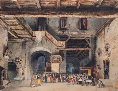 Scenografia do opery Siła przeznaczenia Giuseppe Verdiego. autorstwa Carlo Ferrario