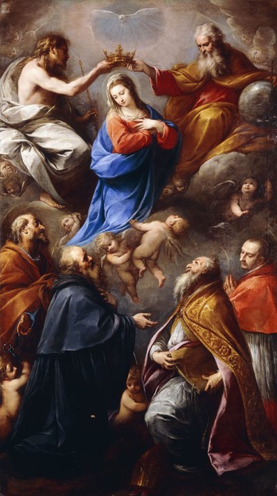 Koronacja Najświętszej Marii Panny ze świętymi Piotrem, Pawłem, Ambrożym i Karolem Boromeuszem autorstwa Carlo Francesco Nuvolone
