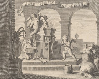 Zbiera najpiękniejszy kwiat Il più bella fior groglie ne, grupa sześciu puttów pracujących w latach 1740-59. autorstwa Carlo Gregori