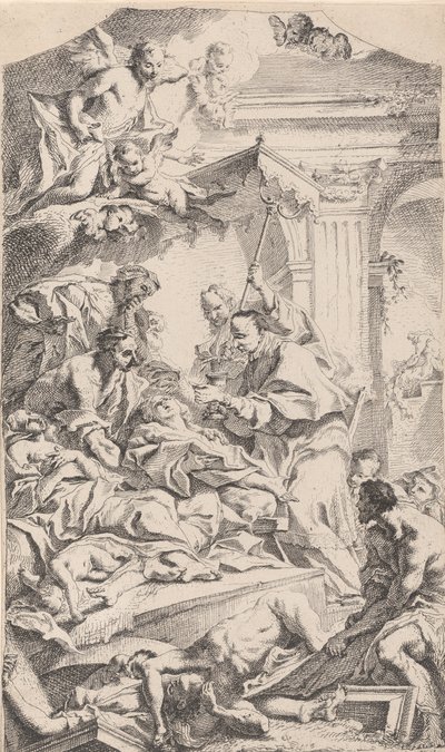Św. Karol udzielający komunii zarażonym zarazą, 1725-75. autorstwa Carlo Innocenzo Carloni