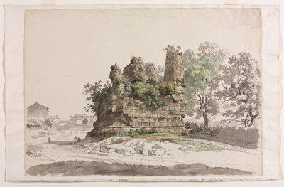 Tak zwany grób braci kuriackich w Albano, z kościołem Madonna della Stella w oddali po lewej stronie autorstwa Carlo Labruzzi