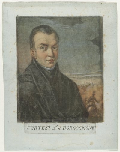 Portret van schildera Jacques Courtois Kunstenaars Zelfportret En in de Galleria degli Uffizi te Florence (tytuł serii) Autoportrety Real Galleria di Firenze (tytuł serii) autorstwa Carlo Lasinio