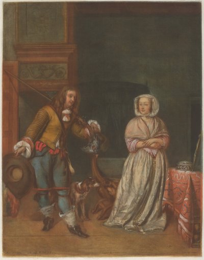 Łowca odwiedza damę autorstwa Carlo Lasinio after Gabriel Metsu