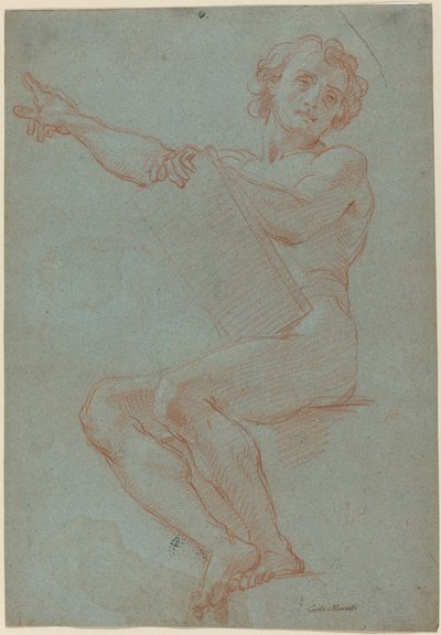Siedzący mężczyzna trzymający tablet autorstwa Carlo Maratta