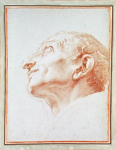 Studium dla głowy św. Karola Boromeusza (czerwona kreda podkreślona bielą na niebieskim papierze) autorstwa Carlo Maratta or Maratti