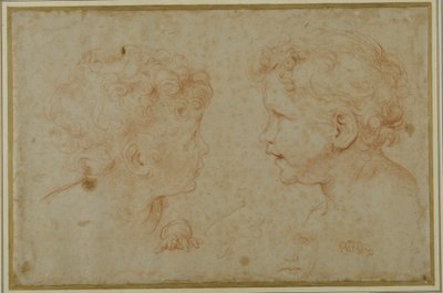 Badania głowy i lewej ręki putto (czerwona kreda na papierze) autorstwa Carlo Maratti