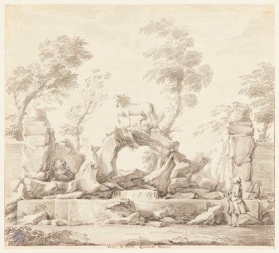 Projekt fontanny z Pegazem dla Villa Albani w Rzymie autorstwa Carlo Marchionni
