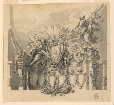 Projekt dekoracji fasady kościoła św. Piotra w Rzymie na kanonizację Giuseppe da Capertino i Jeanne-Françoise de Chantal autorstwa Carlo Marchionni
