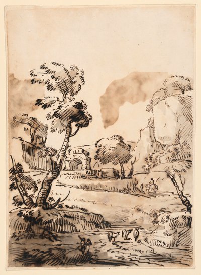 Rysunek, Pejzaż pasterski, 1760-1780 autorstwa Carlo Marchionni