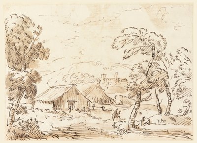 Rysunek, Dom chłopski i zamek na górzystym terenie, 1762-1786 autorstwa Carlo Marchionni