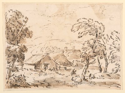 Rysunek, Dom chłopski i zamek na górzystym terenie, 1762-1786 autorstwa Carlo Marchionni