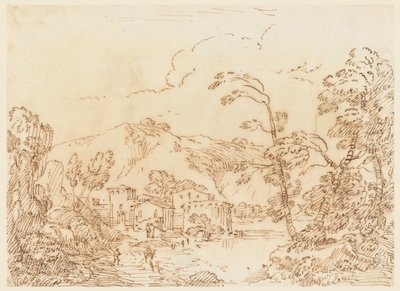 Rysunek, Wioska nad potokiem w górzystym kraju, 1770-86 autorstwa Carlo Marchionni