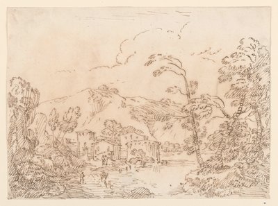 Rysunek, Wioska nad potokiem w górzystym kraju, 1770-86 autorstwa Carlo Marchionni