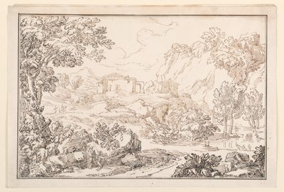 Rysunek, Pejzaż, 1770-86 autorstwa Carlo Marchionni