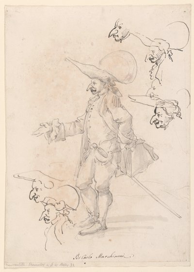 Rysunek, karykatury, ok. 1725-75 autorstwa Carlo Marchionni