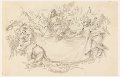 Rysunek, projekt tkaniny na miejsce inskrypcji, 1750-86 autorstwa Carlo Marchionni