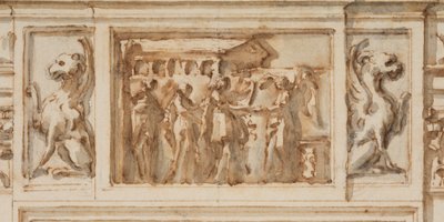 Rysunek, Projekt portalu północnego, Wielka Galeria, Villa Albani, Rzym, Włochy, 1755-56 autorstwa Carlo Marchionni