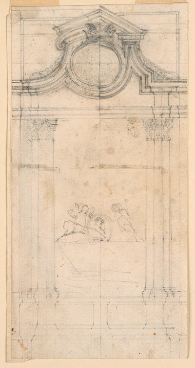 Rysunek, Projekt pomnika nagrobnego dla klasztoru, ok. 1745 r. autorstwa Carlo Marchionni