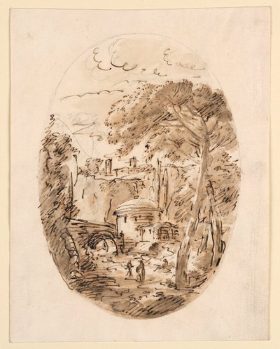 Rysunek, Krajobraz z jeźdźcem i mostem, 1750-1786 autorstwa Carlo Marchionni