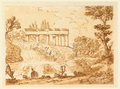 Rysunek, Krajobraz z ruinami świątyni, 1770-1786 autorstwa Carlo Marchionni