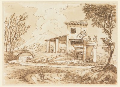 Rysunek, Pejzaż z willą, 1750-60 autorstwa Carlo Marchionni