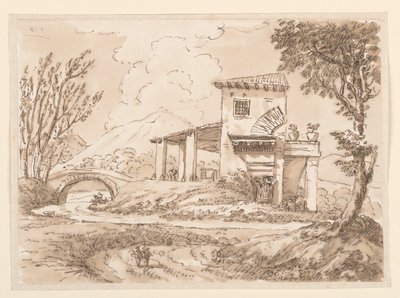 Rysunek, Pejzaż z willą, 1750-60 autorstwa Carlo Marchionni