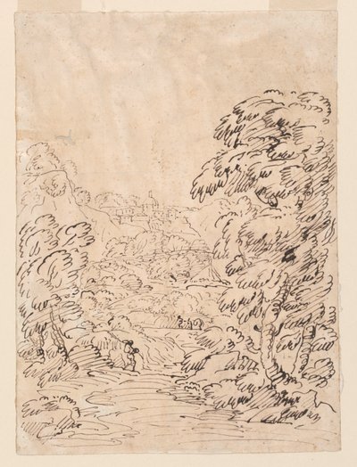 Rysunek przedstawiający drogę prowadzącą do górskiego miasta, 1750-86 autorstwa Carlo Marchionni