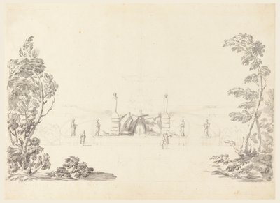 Rysunek, szkic fontanny w parku, 1740 r. autorstwa Carlo Marchionni