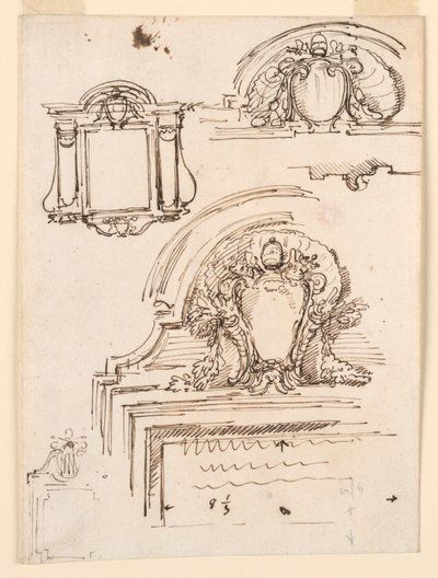 Rysunek, szkice ram do zakrystii kościoła św. Piotra, 1740-58 autorstwa Carlo Marchionni