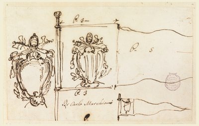 Rysunek, Trzy szkice do sztandaru papieża Benedykta XIV, 1740-58 autorstwa Carlo Marchionni