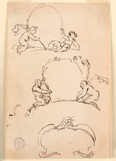 Rysunek, Trzy szkice kartuszy, przed 1775 r. autorstwa Carlo Marchionni
