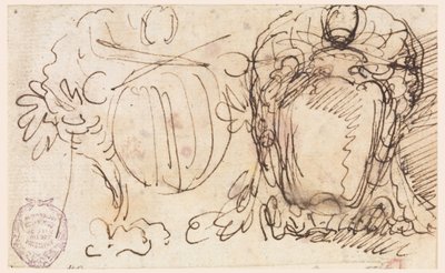 Rysunek, Dwie tarcze herbowe dla herbu papieża Benedykta XIV, 1740-58 autorstwa Carlo Marchionni