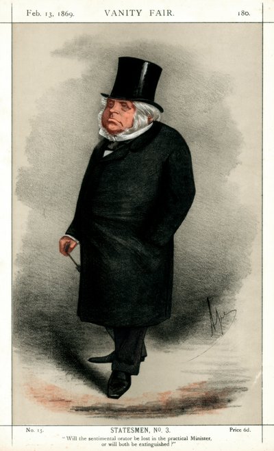 John Bright, brytyjski radykalny i liberalny polityk, 1869. autorstwa Carlo Pellegrini