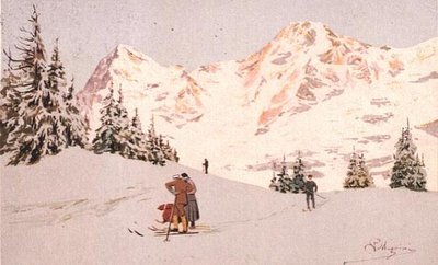 Scena śnieżna w Wengen (kolor lito) autorstwa Carlo Pellegrini