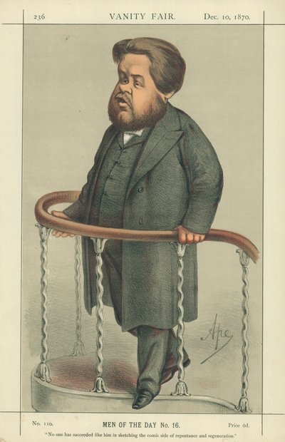 The Rev Charles Spurgeon, Nikt nie zdołał tak jak on naszkicować komicznej strony pokuty i odnowy, 17 lipca 1880, komiks Vanity Fair autorstwa Carlo Pellegrini