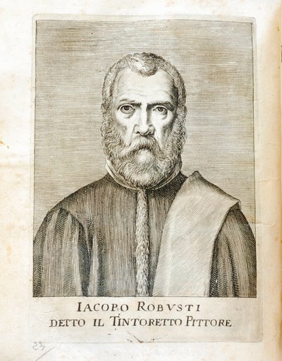 Portret Jacopo Robustiego dit le Tintoret (Tintoretto) (1518-1594) Włoski malarz Grawer z „Maraviglie dell
