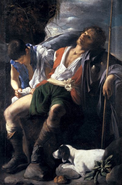 Święty Roch pocieszany przez anioła autorstwa Carlo Saraceni