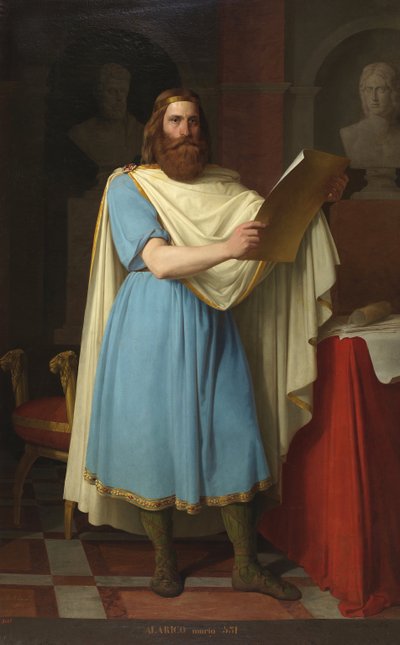 Portrait du roi wisigoth Alaric II (484-507) (Król Wizygotów Alarik, Alarich i Alarico II) Obraz Carlosa Marii Esquivel y Rivas (1830-1867) 1856 Palais de las Cortes, Madryt autorstwa Carlos Maria Esquivel