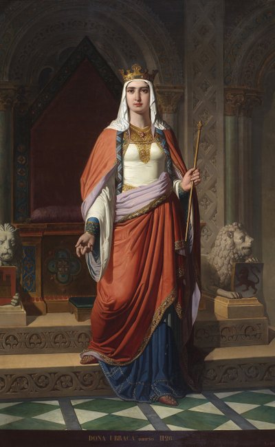 Portrait de la reine Urraque Iere de Leon (1081-1126) (Portret królowej Urraki z Leonu i Kastylii) Obraz Carlosa Mugica y Pereza (1821-vers 1876) 1857 Palais de las Cortes, Madryt autorstwa Carlos Múgica y Pérez